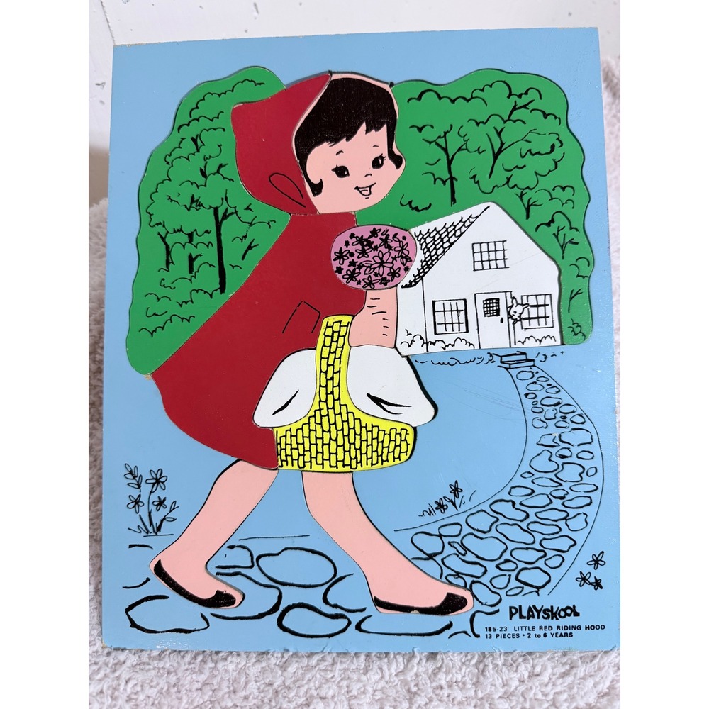 Vintage Playskool Little Red Riding Hood Wood Inset Puzzle 13 Piece 185-23 Toy